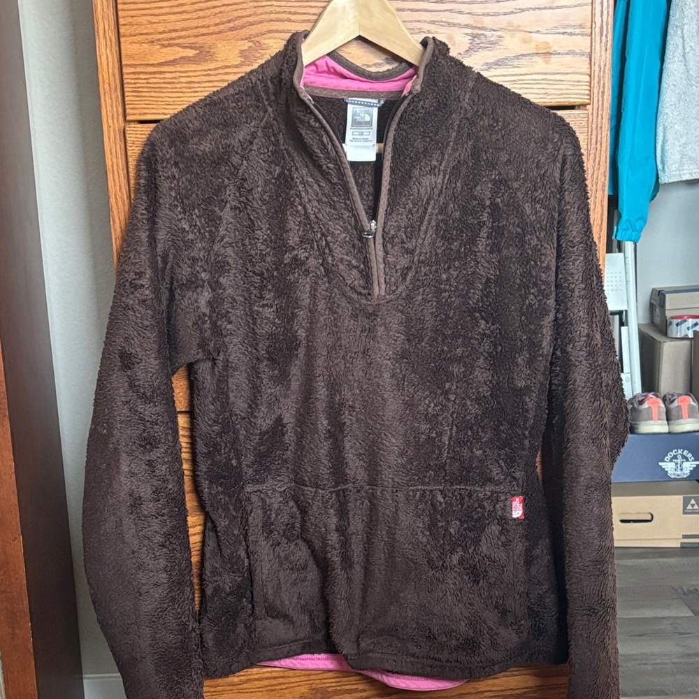 North Face Brown Fleece Women's Sweater large 1/4 zip pullover